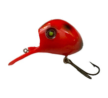 Load image into Gallery viewer, Left Facing View of Vintage UBANGI Fishing Lure in ORANGE w/ BLACK DOTS 
