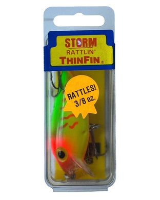 Front Package View of STORM LURES RATTLIN THINFIN Fishing Lure in RED HOT TIGER