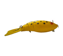 Load image into Gallery viewer, RIght Facing View of ROGER&#39;S SPORTING GOODS COMPANY &quot;THE SUPER-CRAWPAP&quot; Fishing Lure in YELLOW BLACK DOT
