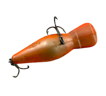 Load image into Gallery viewer, Belly View of MANN&#39;S BAIT COMPANY RAZORBACK Vintage Fishing Lure in ORANGE/BENGAL TIGER. rare lure.
