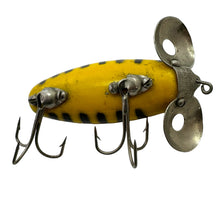 Cargar imagen en el visor de la galería, Belly View of HOMARTS BAITS of Ohio SKIPPER Vintage Topwater Fishing Lure in YELLOW &amp; BLACK
