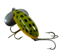 Load image into Gallery viewer, Tail View of FRED ARBOGAST 5/8 oz JITTERBUG Fishing Lure in FROG w/ YELLOW BELLY
