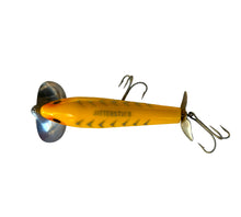 Load image into Gallery viewer, Top View of Vintage Arbogast 5/8 oz JITTERSTICK Topwater Fishing Lure in YELLOW SHORE
