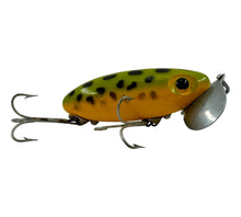 Load image into Gallery viewer, Right  Facing View of FRED ARBOGAST 5/8 oz JITTERBUG Fishing Lure in FROG w/ YELLOW BELLY
