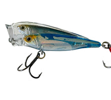 Load image into Gallery viewer, Close Up Left Facing View of LIVE TARGET GLASS MINNOW BAITBALL 2 1/2&quot; Topwater POPPER Fishing Lure in GHOST BLUE
