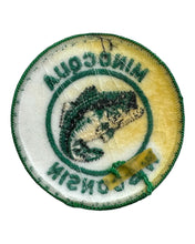 Load image into Gallery viewer, Back View of MINOCQUA WISCONSIN Vintage Fishing Collector Patch. JUMPING LARGEMOUTH BASS. Travel Souvenir.
