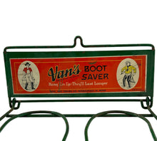 Load image into Gallery viewer, Up CLose View of VAN&#39;S BOOT SAVER Antique Boot Rack from the Noel Van Tilburg Company of Minneapolis, Minnesota
