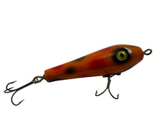 Load image into Gallery viewer, Right Facing View of SOUTH BEND BAIT COMPANY BEBOP Vintage Topwater Fishing Lure in ORANGE SPOTS
