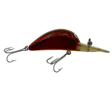 RIGHT Facing View of HEDDON DOWAGIAC LURES HEDD HUNTER DEEP DIVER w/ MAGIC HOLE Vintage Fishing Lure in CRACKLEBACK ORANGE