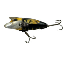 Cargar imagen en el visor de la galería, Additional Left Facing View of ANTIQUE HEDDON CONETAIL CRAZY CRAWLER WOOD FISHING LURE in BLACK WHITE HEAD. Model #2120 BWH
