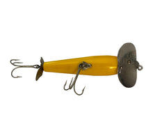 Load image into Gallery viewer, Belly View of Vintage Arbogast 5/8 oz JITTERSTICK Topwater Fishing Lure in YELLOW SHORE
