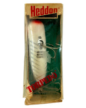 Load image into Gallery viewer, HEDDON MAGNUM TORPEDO Topwater Fishing Lure in RED &amp; WHITE SHORE MINNOW. Vintage Box &amp; Insert Included.
