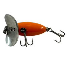 Load image into Gallery viewer, Belly Facing View of FRED ARBOGAST JITTERBUG Vintage Fishing Lure in Orange with Black Dots
