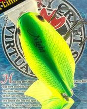 Load image into Gallery viewer, Up Close View of LUCKY CRAFT VIRTUAL BAITS KINGYO KASHIRA 80F Fishing Lure in MATTE GREEN GLOW.&nbsp;NIGHT LIMITED EDITION
