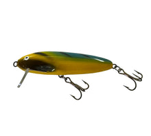 Load image into Gallery viewer, TANK TESTED FINLAND • NILS MASTER SPEARHEAD Fishing Lure • YELLOW w/GREEN-BLUE HERRINGBONE BACK

