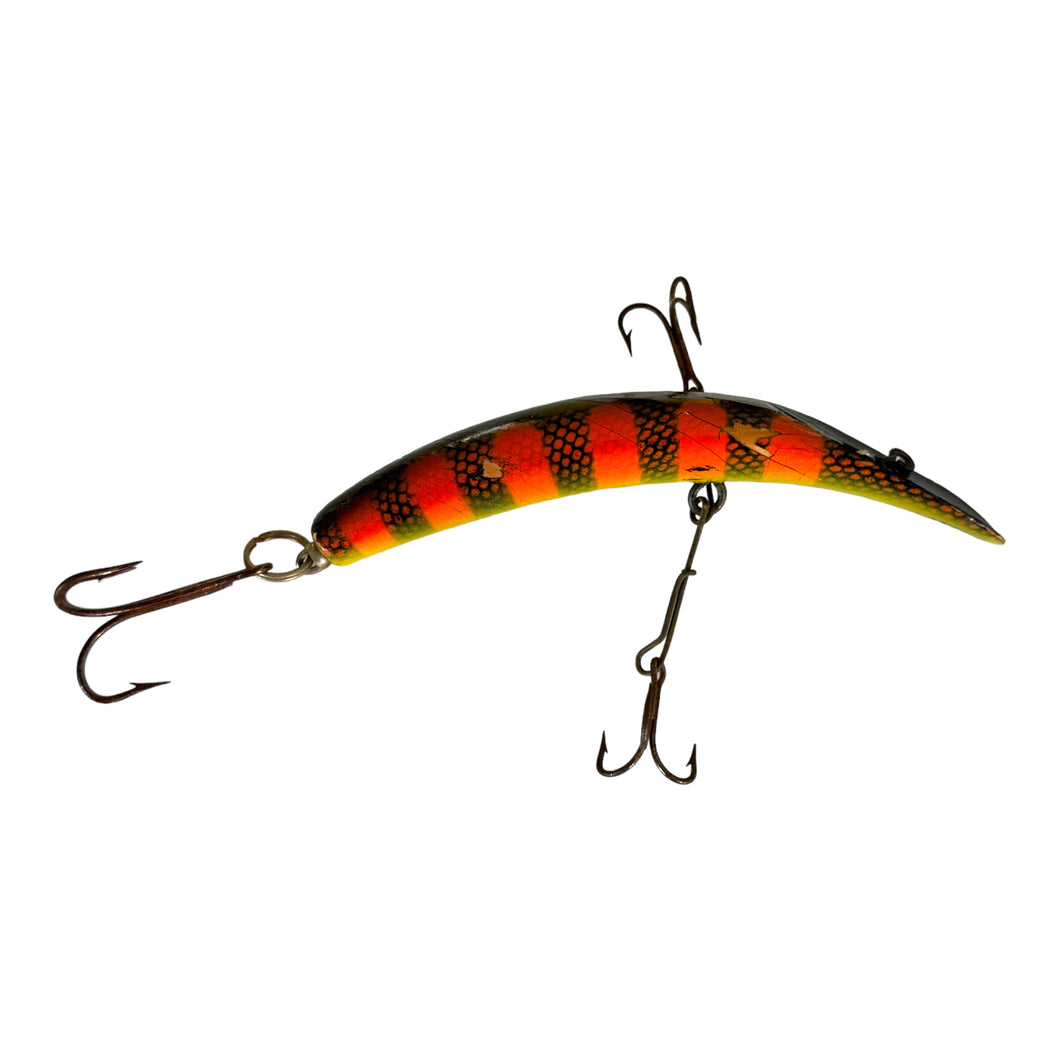 Right Facing View of HELIN TACKLE COMPANY FAMOUS FLATFISH Wood Fishing Lure in PERCH SCALE