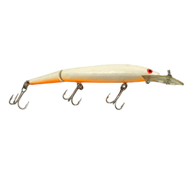 Right Facing View of  Rebel Lures FASTRAC JOINTED MINNOW Fishing Lure in White w/ Orange Belly