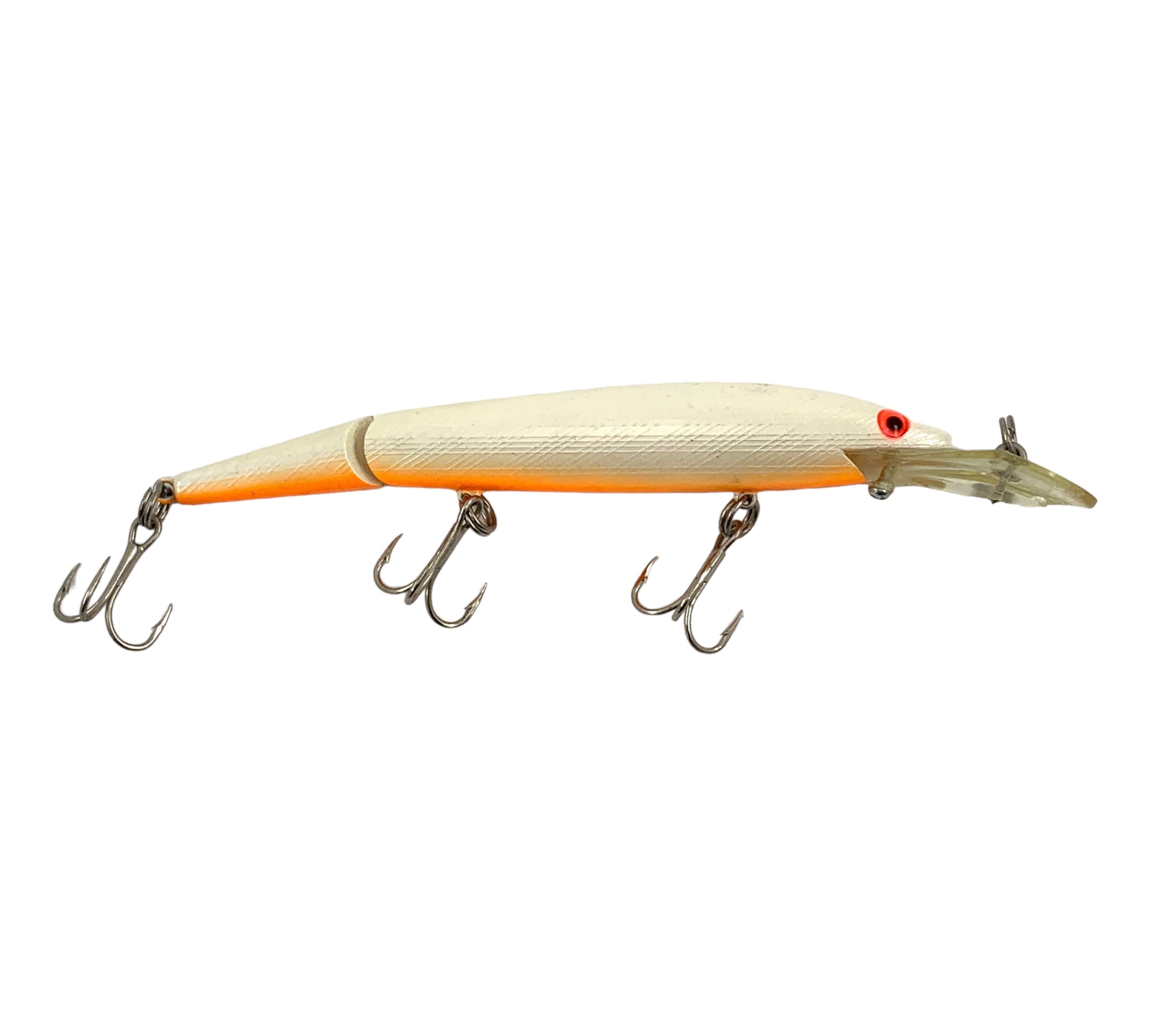Rebel FASTRAC JOINTED MINNOW Vintage Fishing Lure • WHITE w/ ORANGE BELLY