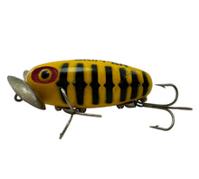 Load image into Gallery viewer, Left Facing View of HOMARTS BAITS of Ohio SKIPPER Vintage Topwater Fishing Lure in YELLOW &amp; BLACK
