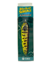 Load image into Gallery viewer, TIEMCO BITE RUSH SURFACE W. SWISHER Topwater Fishing Lure in YELLOW, BROWN SCALE &amp; BLACK SQUIGGLES
