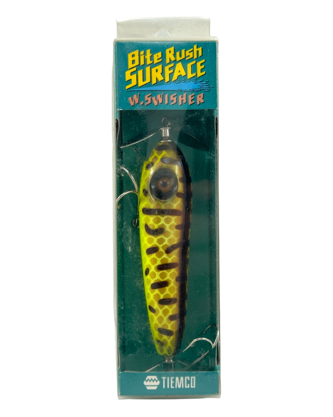 TIEMCO BITE RUSH SURFACE W. SWISHER Topwater Fishing Lure in YELLOW, BROWN SCALE & BLACK SQUIGGLES