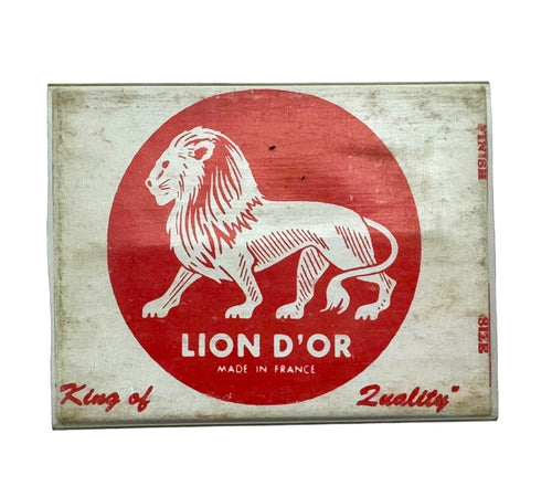 Lion D'OR Logo View for SHELDONS' INC MEPPS Bronze 8 TREBLES Fishing Hooks Empty Collector Box. LION D'OR FRANCE
