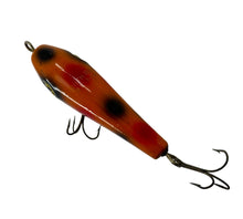 Load image into Gallery viewer, Top View of SOUTH BEND BAIT COMPANY BEBOP Vintage Topwater Fishing Lure in ORANGE SPOTS
