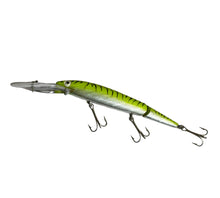 Load image into Gallery viewer, Left Facing View of Rebel Lures JOINTED SPOONBILL MINNOW Fishing Lure in SILVER/CHARTREUSE/BLACK STRIPES
