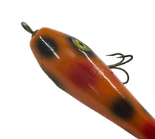 Lade das Bild in den Galerie-Viewer, Up CLose Stencil View of SOUTH BEND BAIT COMPANY BEBOP Vintage Topwater Fishing Lure in ORANGE SPOTS
