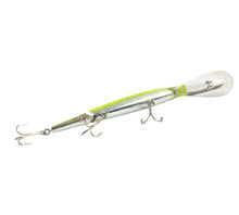 Lataa kuva Galleria-katseluun, Bely View of Rebel Lures JOINTED SPOONBILL MINNOW Fishing Lure in SILVER/CHARTREUSE/BLACK STRIPES

