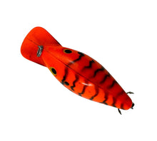 Load image into Gallery viewer, Back View of MANN&#39;S BAIT COMPANY RAZORBACK Vintage Fishing Lure in ORANGE/BENGAL TIGER. rare lure.
