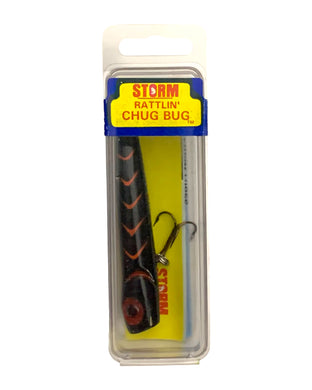 Front Package View of STORM LURES RATTLIN CHUG BUG Topwater Fishing Lure in BLACK RED HERRINGBONE