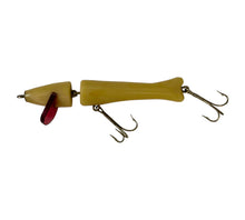 Load image into Gallery viewer, Left Facing View of MID-CENTURY MODERN (MCM) JOINTED Fishing Lure • BONE w/ RED LIP
