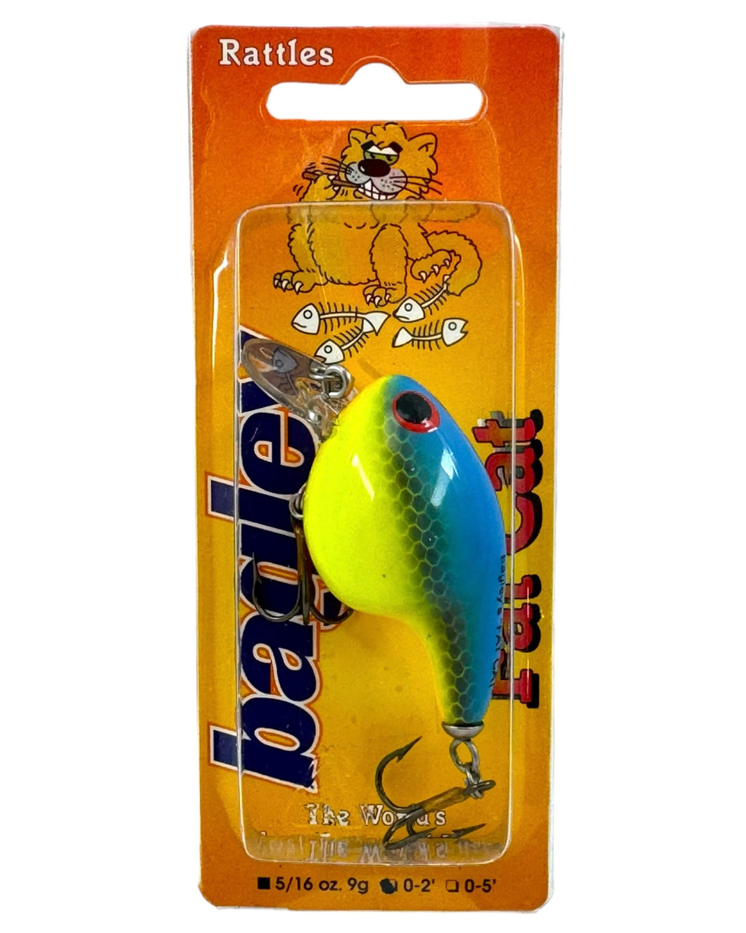 BAGLEY BAITS FAT CAT Fishing Lure on Card in BLUE on CHARTREUSE