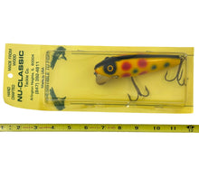 Load image into Gallery viewer, Arlington Heights, Illinois • NU-CLASSIC TACKLE COMPANY Handcrafted Wood Fishing Lure •  5&quot; YELLOW w/ DOTS &amp; BLACK BACK
