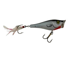 Load image into Gallery viewer, Right Facing View of 1st Generation BERKLEY FRENZY POPPER Fishing Lure in GREY GHOST
