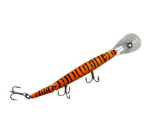 Load image into Gallery viewer, Top View of REBEL LURES JOINTED SPOONBILL MINNOW Fishing Lure  in SILVER/ORANGE/BLACK STRIPES
