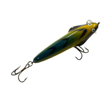Load image into Gallery viewer, TANK TESTED FINLAND • NILS MASTER SPEARHEAD Fishing Lure • YELLOW w/GREEN-BLUE HERRINGBONE BACK
