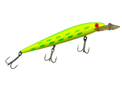 Right Facing View of SALMON SERIES REBEL LURES FASTRAC MINNOW Vintage Fishing Lure in CHARTREUSE/GREEN