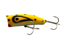 Load image into Gallery viewer, Left Facing View of KAUTZKY LURES CHUG IKE Vintage Topwater Fishing Lure in YELLOW w/ BLACK DOT
