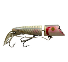 Lade das Bild in den Galerie-Viewer, Right Facing View of HEDDON-DOWAGIAC KING ZIG WAG Fishing Lure w/ ORIGINAL BOX in PEARL X-RAY SHORE MINNOW. US Navy Sticker.
