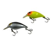 Load image into Gallery viewer, Left Facing View of STORM LURES Short Wart Fishing Lure Lot of 2 in FV36 CHARTREUSE &amp; FV3 SILVER SCALE

