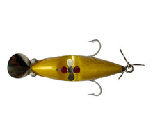 Load image into Gallery viewer, Belly View of FEATHER RIVER LURES BASS-KA-TEER Vintage Fishing Lure in LITTLE GOLDEE
