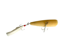 Load image into Gallery viewer, Belly View of Vintage REBEL LURES BONEHEAD Fishing Lure w/ Original Box in BONE. TOPWATER POPPER #PBX-4100.
