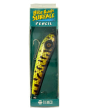 Load image into Gallery viewer, TIEMCO BITE RUSH SURFACE PENCIL Fishing Lure in Yellow, Brown Scale, &amp; Squiggles. Topwater Bass Bait from Japan.
