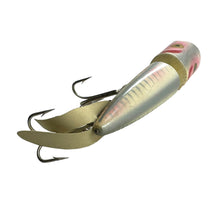 Load image into Gallery viewer, Additional Tail View of HEDDON-DOWAGIAC KING ZIG WAG Fishing Lure w/ ORIGINAL BOX in PEARL X-RAY SHORE MINNOW. US Navy Sticker.
