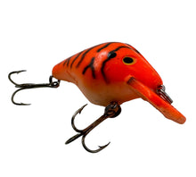 Load image into Gallery viewer, Lip View of MANN&#39;S BAIT COMPANY RAZORBACK Vintage Fishing Lure in ORANGE/BENGAL TIGER. rare lure.
