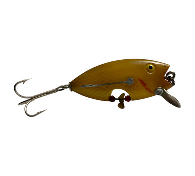 Right Facing View of FEATHER RIVER LURES BASS-KA-TEER Vintage Fishing Lure in LITTLE GOLDEE