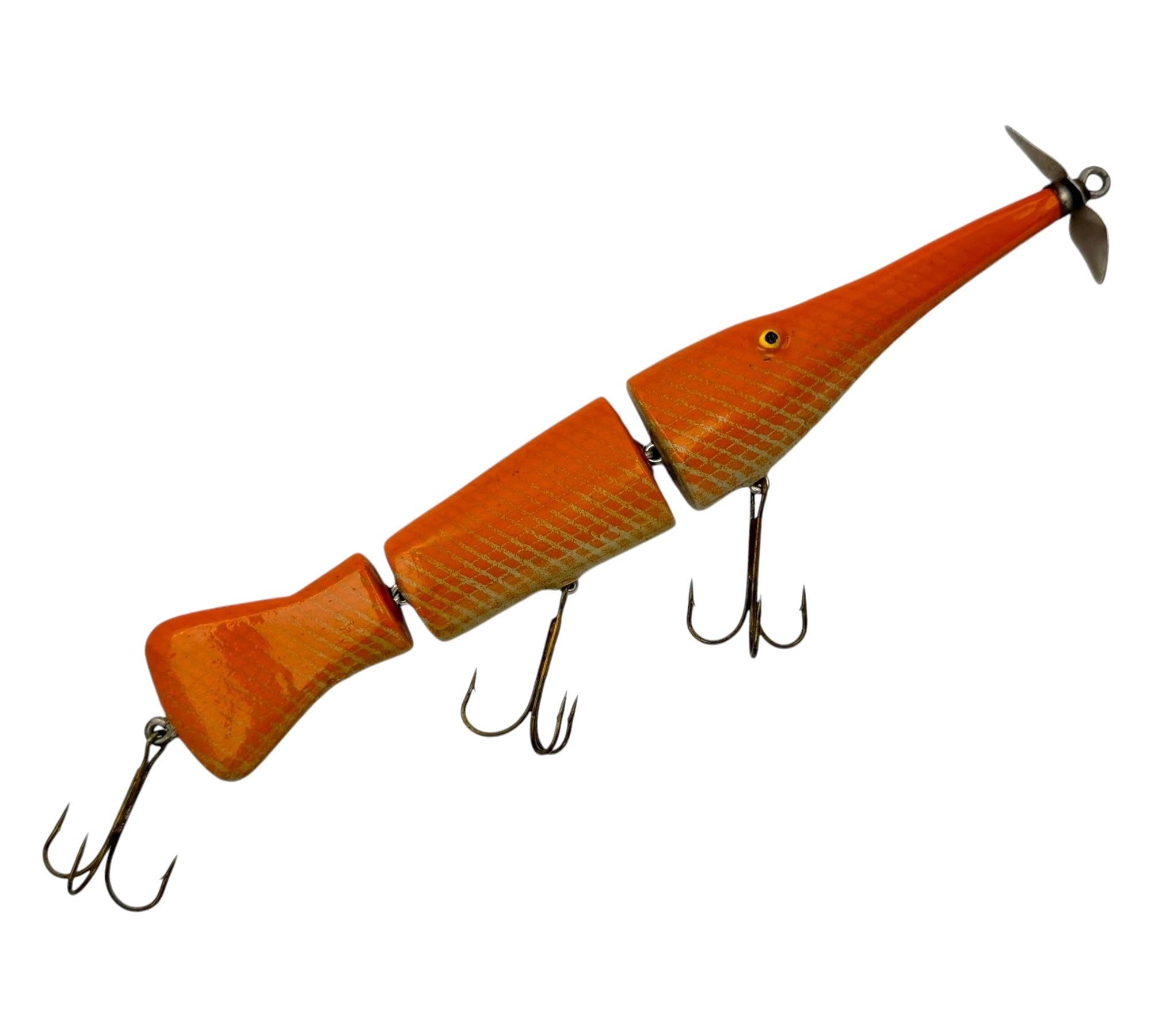 SHAWNEE NATIONAL FOREST • JAS LURES by JIM SMITH HANDCRAFTED CEDAR WOOD DECOY FISHING LURE • JOINTED GAR (ORANGE)