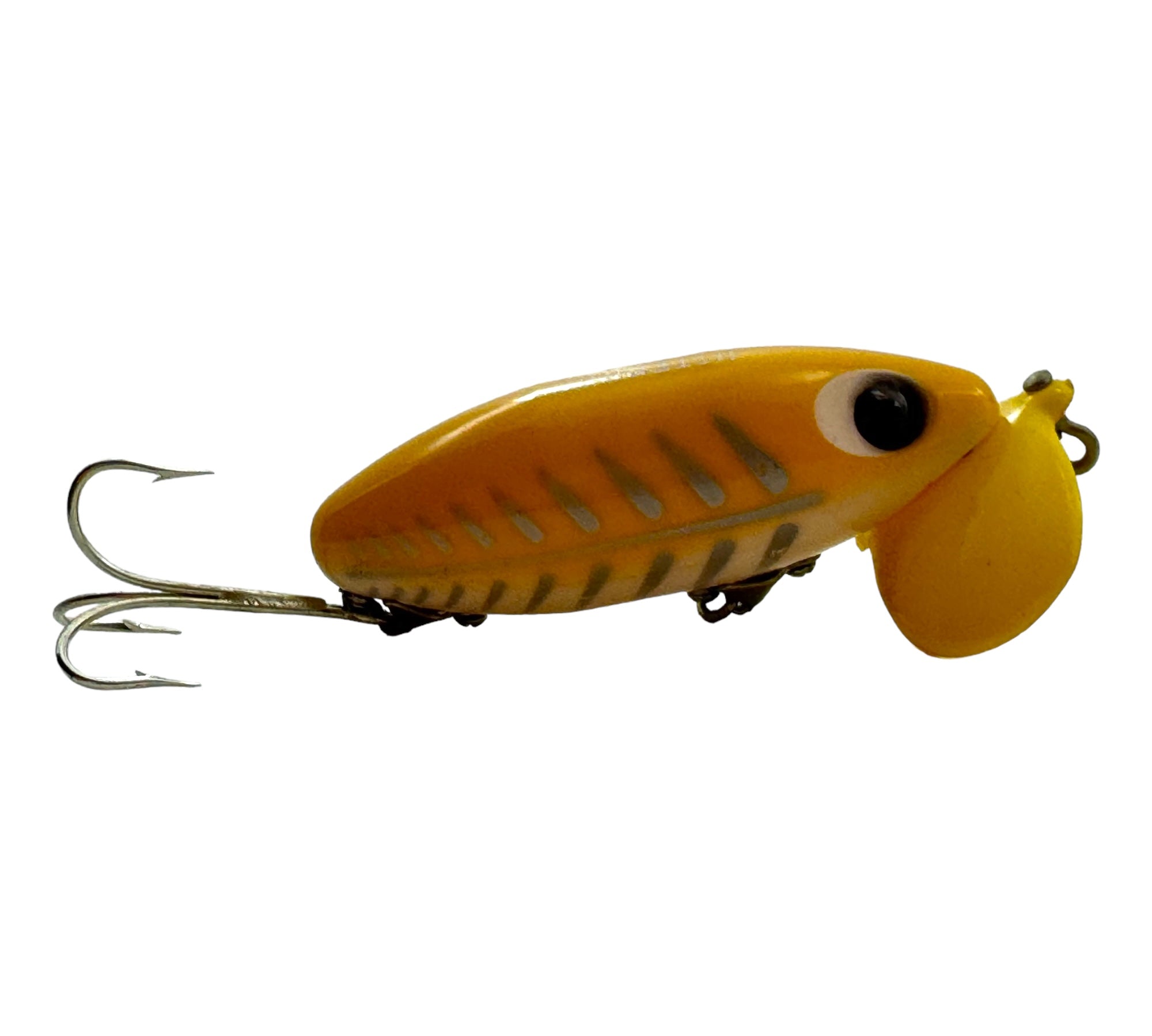 arbogast platic lip jitterbug wwii fishing lure JAPANESE ISSUE • FRED ARBOGAST 5/8 oz PLASTIC LIP JITTERBUG Fishing Lure • YELLOW WHITE HERRINGBONE